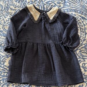 Zara Kids Dark Blue Dress with Crochet Collar